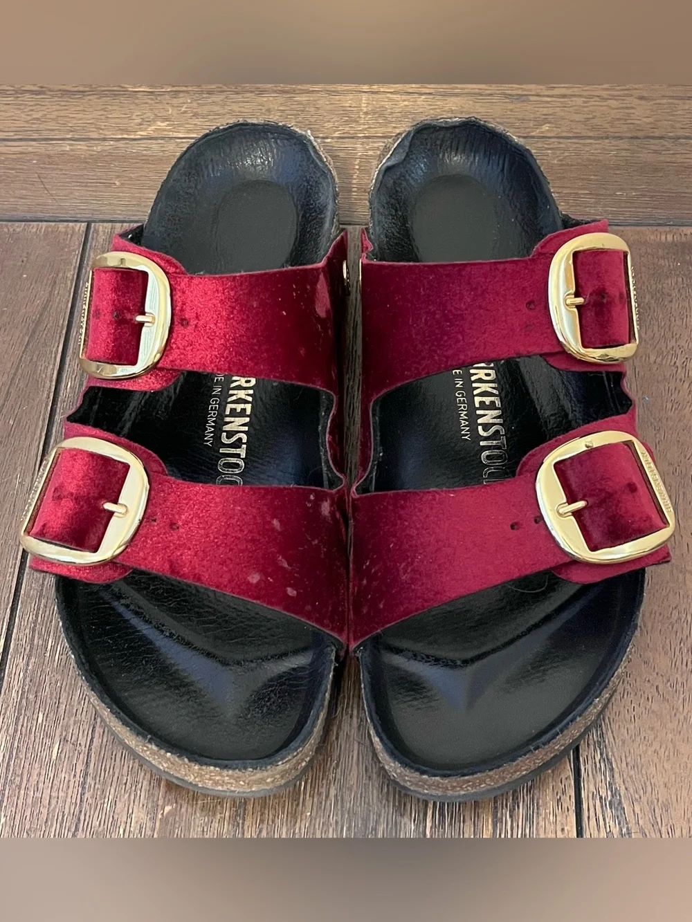 Birkenstock Arizona Big Buckle Velvet Maroon Sandals size 40 Women’s 9 - Picture 7 of 11